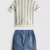 0–12 måneder | Sett med stripete strikket polokjortse og shorts