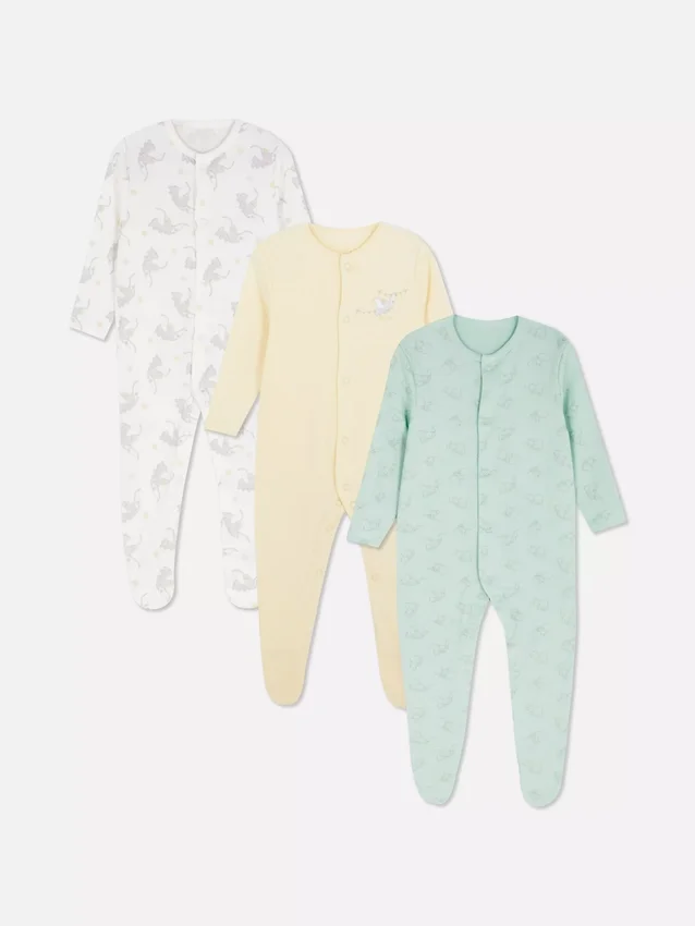 0–24 måneder | 3-pakning med Disneys Dumbo-pyjamaser med trykknapper