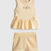 0–36 måneder | Sett med blomsterbrodert topp med peplum-kant og Shorts