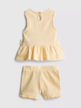 0–36 måneder | Sett med blomsterbrodert topp med peplum-kant og Shorts