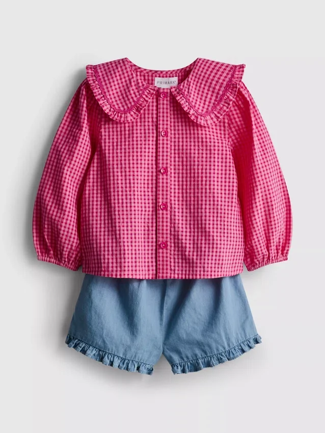 0–36 måneder | sett med bluse med krage og shorts med volanger