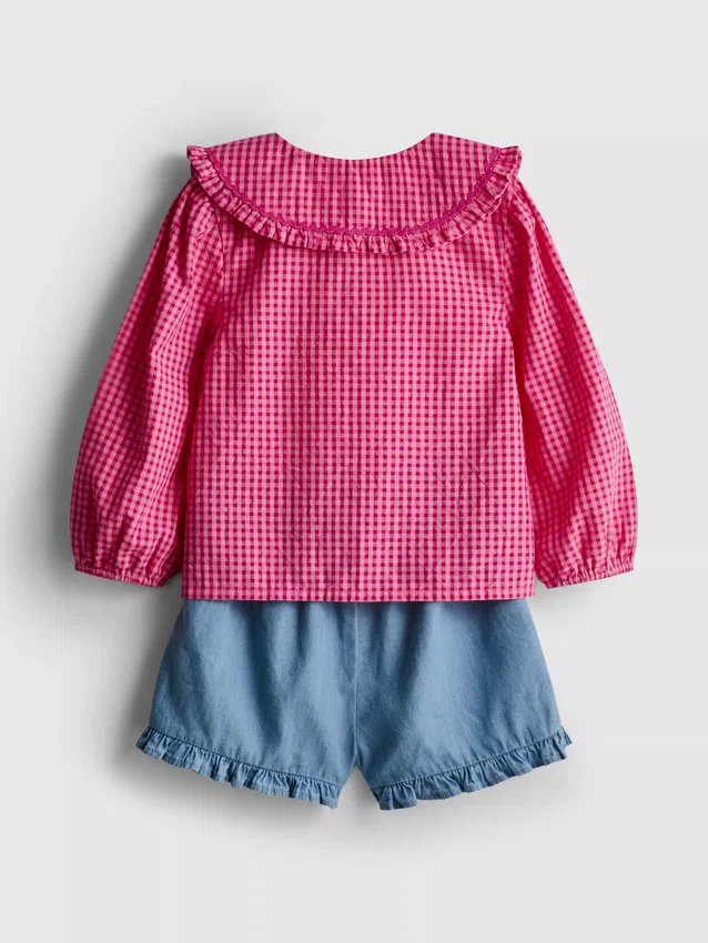 0–36 måneder | sett med bluse med krage og shorts med volanger