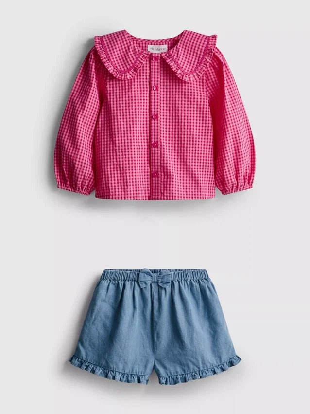 0–36 måneder | sett med bluse med krage og shorts med volanger