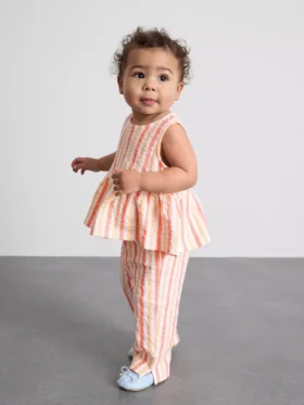 0–36 måneder | Stripet peplum-top og bukser-sett