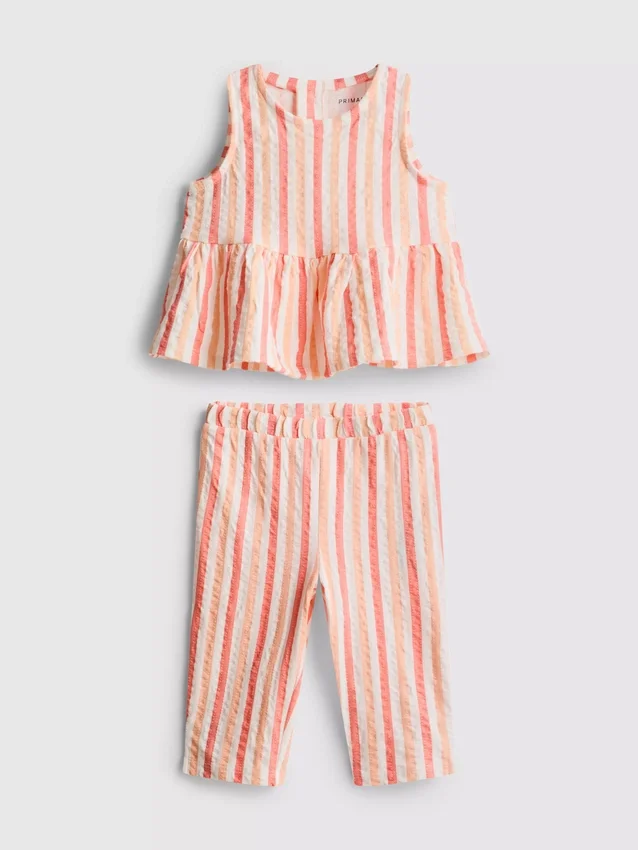 0–36 måneder | Stripet peplum-top og bukser-sett