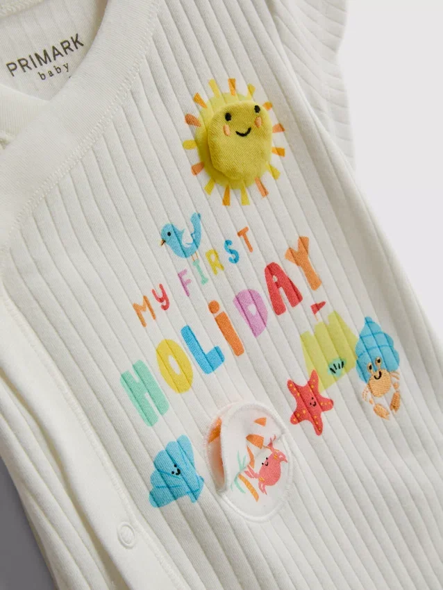 0–9 måneder | «My First Holiday»-bodyer og solhatt – sett for nyfødte