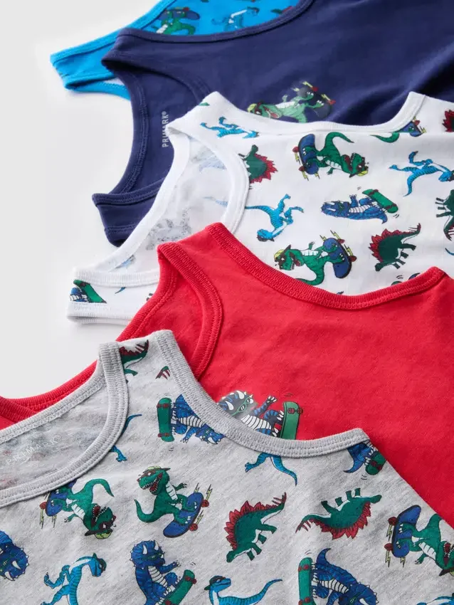 1,5–10 år | 5-pakning med tanktopper med dinosaur-motiv