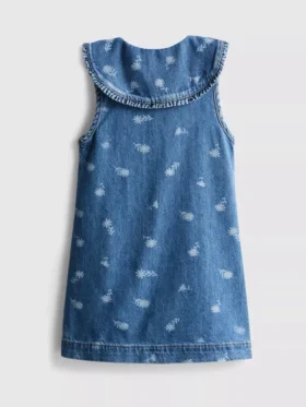 1,5–8 år | blomstret, ermeløs denimkjole med krage