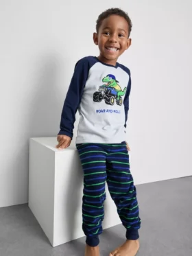 1,5–8 år | pysjamaser i fleece med dinosaurmotiv