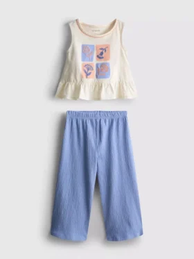 1,5–8 år | Sett med brodert peplum-top og bukser