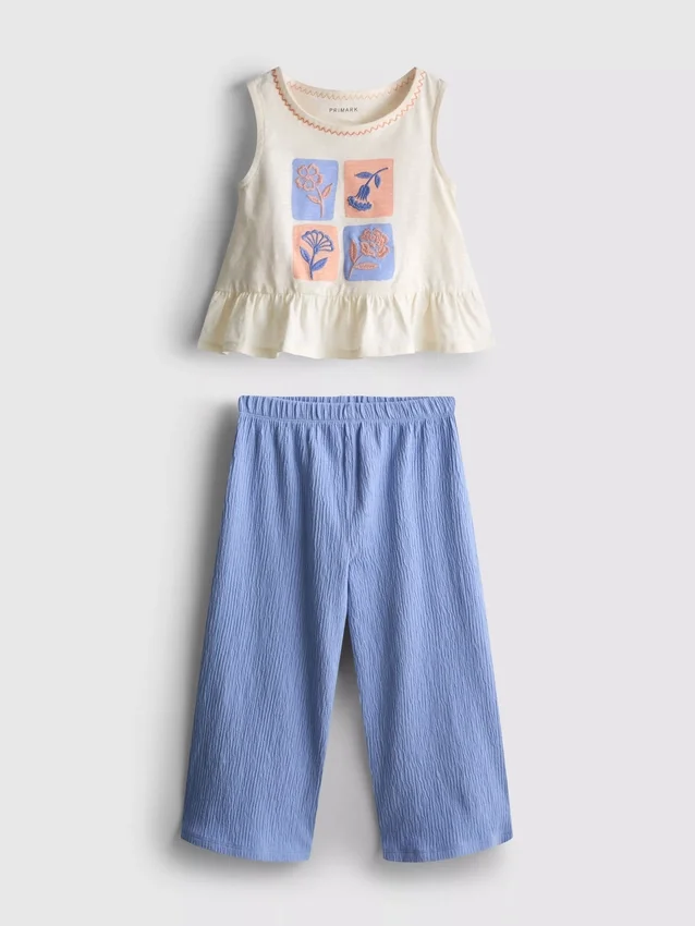 1,5–8 år | Sett med brodert peplum-top og bukser