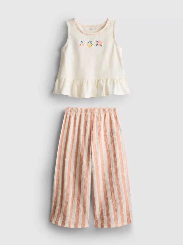 1,5–8 år | Sett med brodert peplum-top og bukser