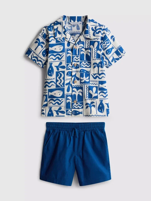 1,5–8 år | Sett med skjorte og shorts i slub-bomull