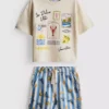 1–9 år | Dolce Vita-sett med T-skjorte med grafisk trykk og shorts