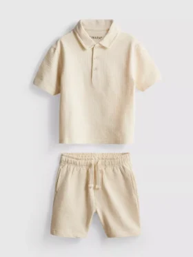 1–9 år | sett med strukturert poloskjorte og shorts