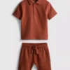 1–9 år | sett med strukturert poloskjorte og shorts
