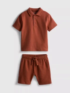 1–9 år | sett med strukturert poloskjorte og shorts