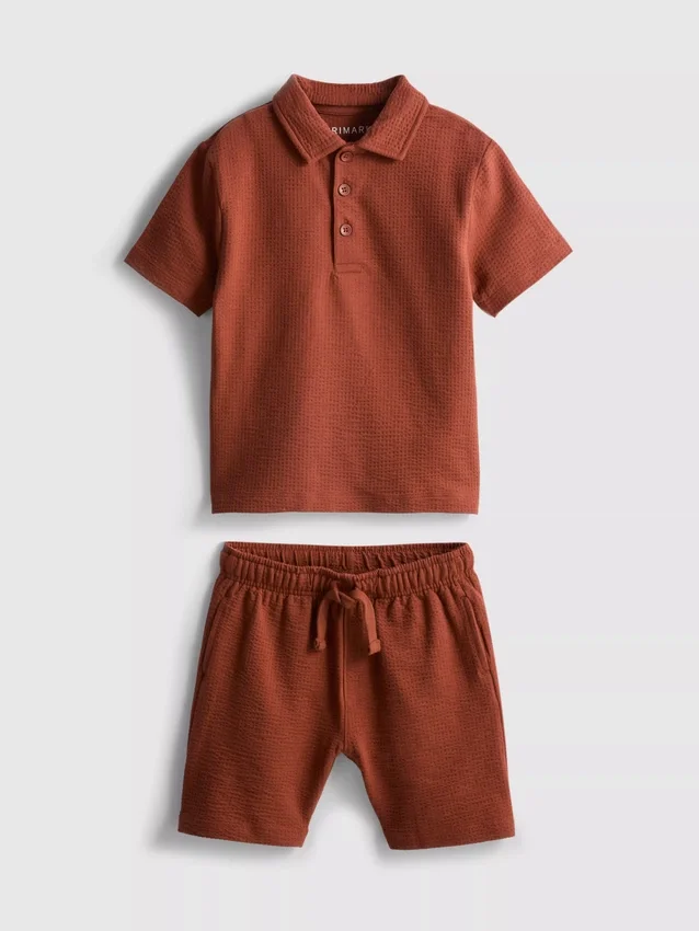 1–9 år | sett med strukturert poloskjorte og shorts