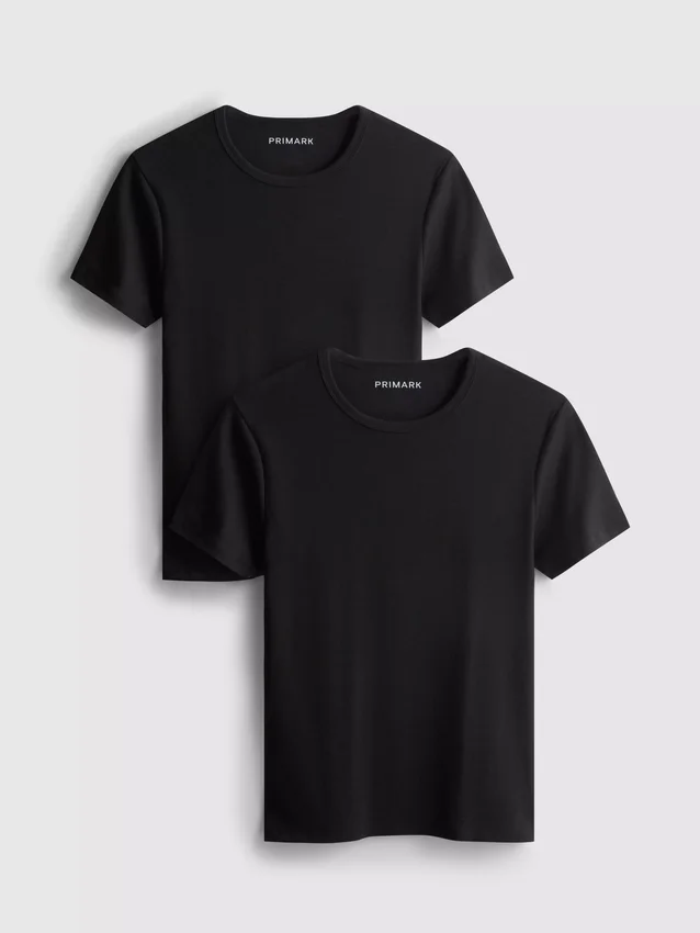 2-pakk kortærmede ribbestrikkede T-skjorter