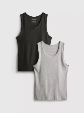2-pakk ribbestrikkede tank-topper