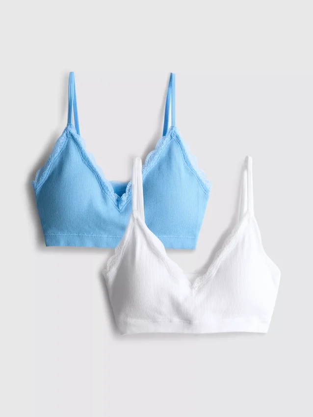 2-pakk sømløs bralette med blonderkant