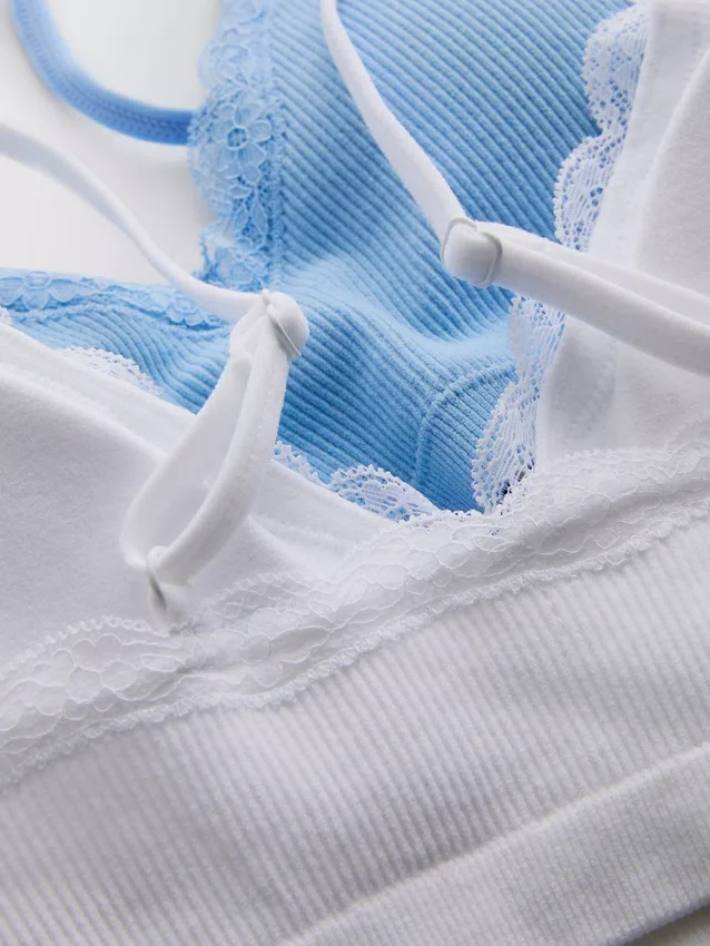 2-pakk sømløs bralette med blonderkant