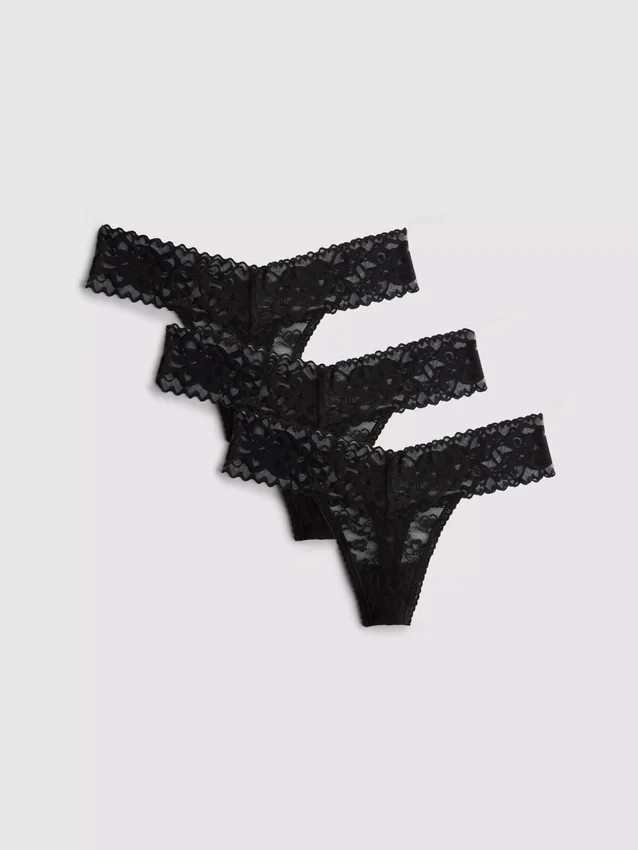3-pakning med bandeau-stringtruser i blonder