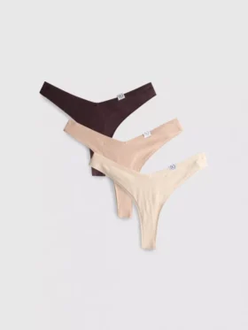 3-pakning med bomullsrike, ribbede Miami-stringtruser