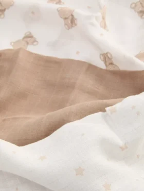 3-pakning med firkantede muslin-tepper