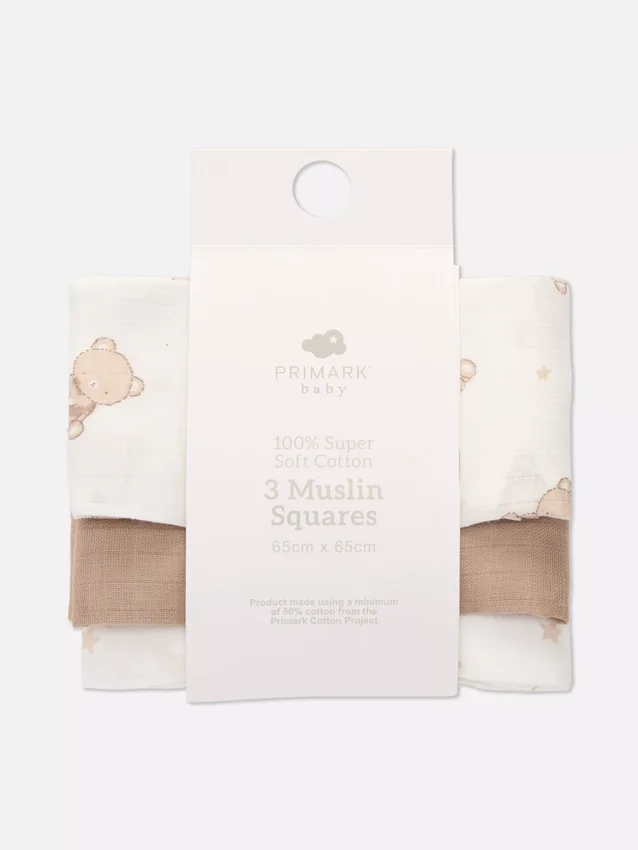 3-pakning med firkantede muslin-tepper
