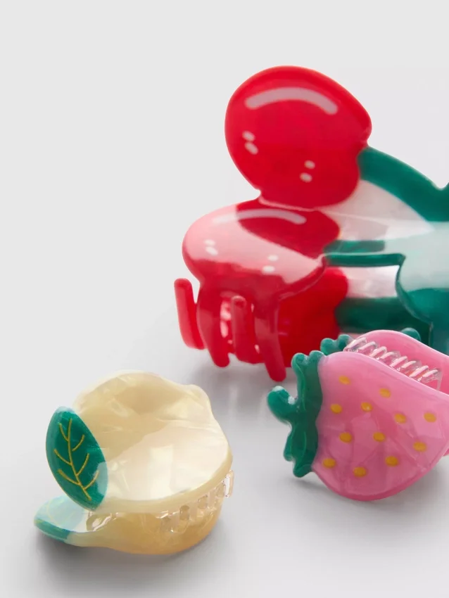 3-pakning med fruktformede hårklemmer