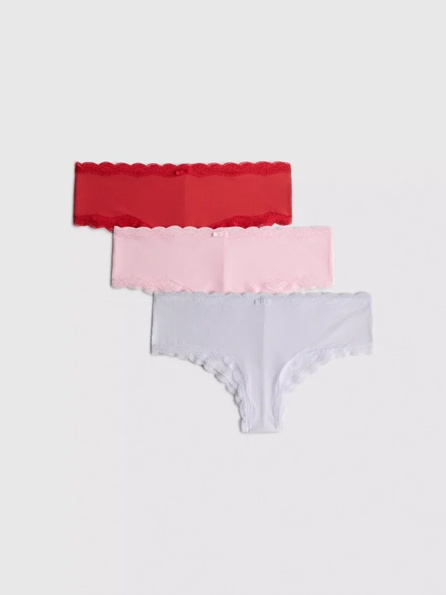 3-pakning med ribbede hipster-truser i mikrofiber