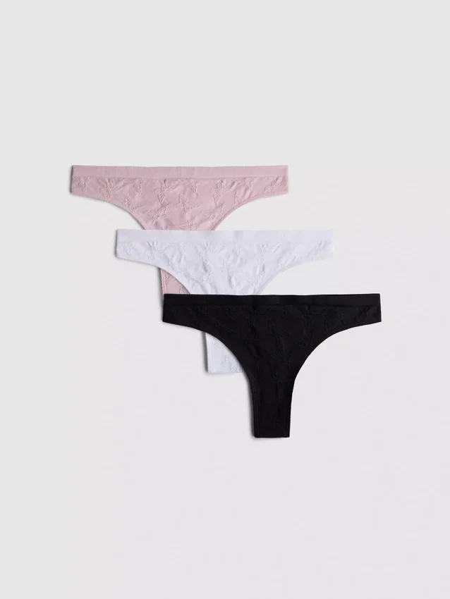 3-pakning sømløse jacquard-tangaer