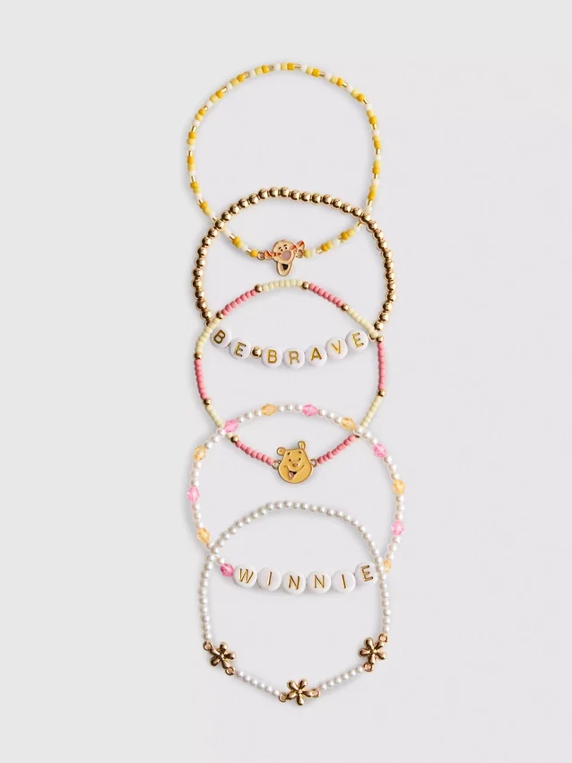 5-pakning med Disneys Winnie the Pooh-armbånd med perler og figurcharm