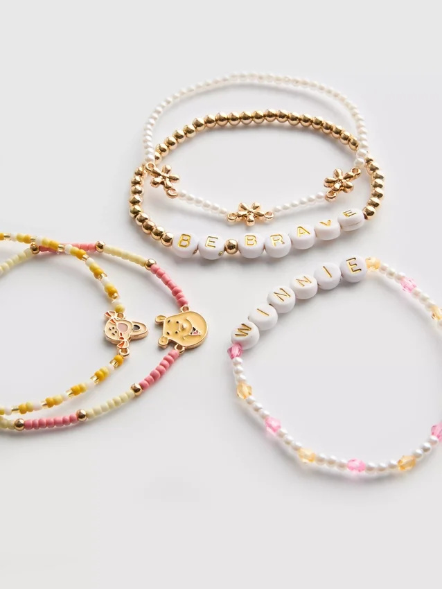 5-pakning med Disneys Winnie the Pooh-armbånd med perler og figurcharm