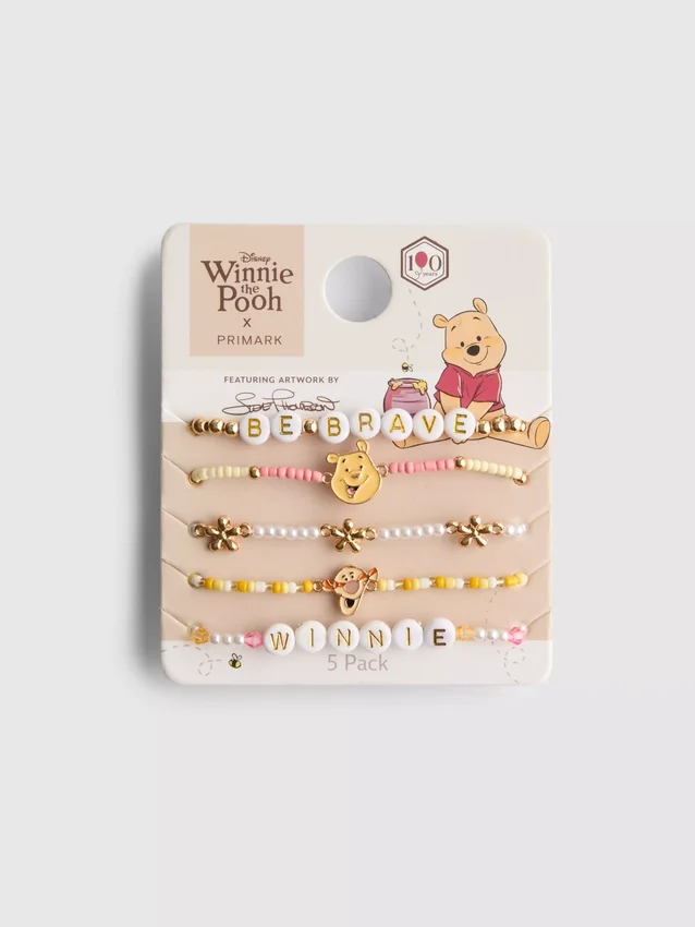 5-pakning med Disneys Winnie the Pooh-armbånd med perler og figurcharm