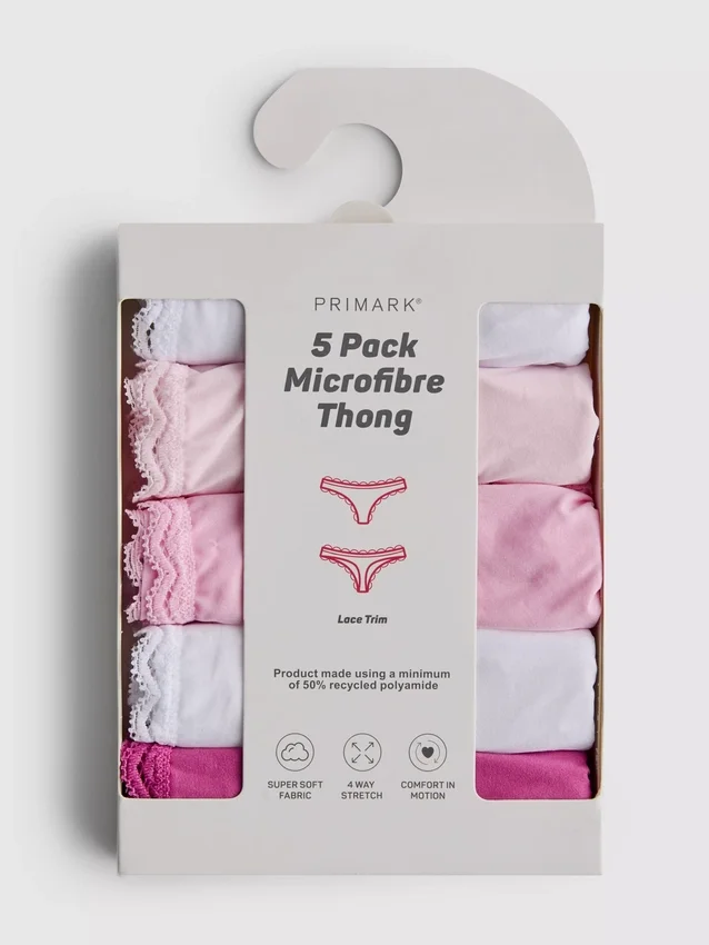 5-pakning med mikrofiber-stringtruser med blonder