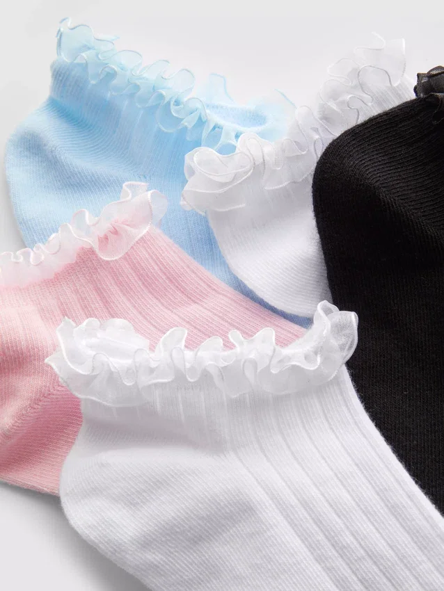 5-pakning med sneakersokker med tyllkant