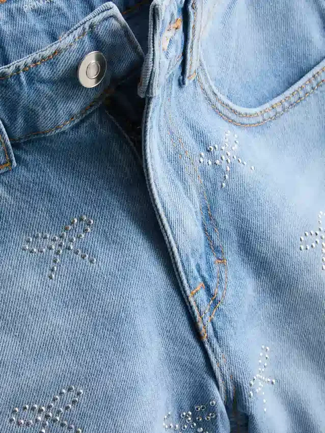 7–15 år | denimshorts med strassbue