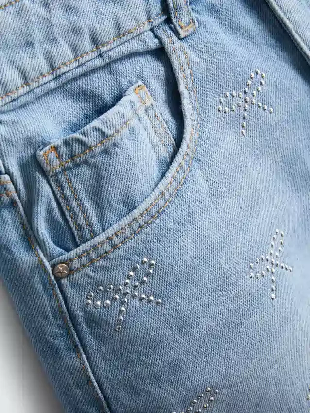 7–15 år | denimshorts med strassbue