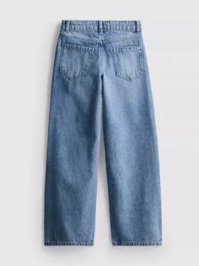 7–15 år | Jeans med brede ben og brodert blomsterbue