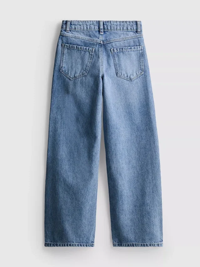 7–15 år | Jeans med brede ben og brodert blomsterbue
