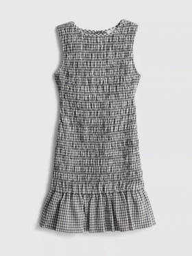7–15 år | rynket, ermeløs kjole i gingham
