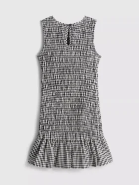 7–15 år | rynket, ermeløs kjole i gingham