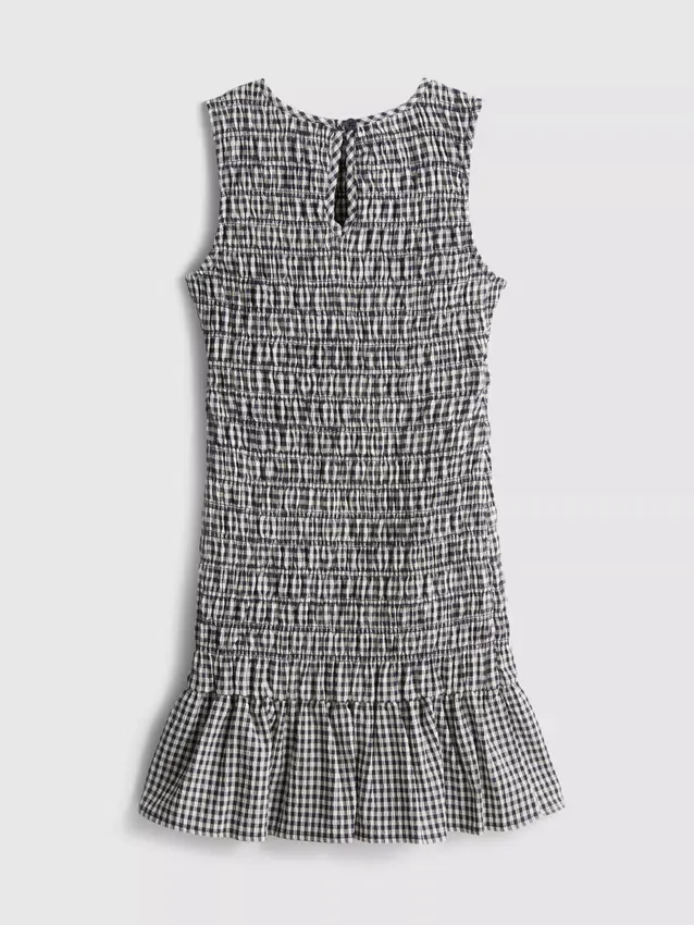 7–15 år | rynket, ermeløs kjole i gingham