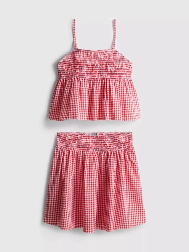 7–15 år | sett med gingham-bluse og skjørt