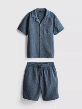 7–15 år | sett med strukturert kortærmet skjorte med knapper og shorts