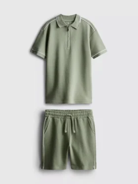 7–15 år | sett med strukturert poloskjorte og shorts