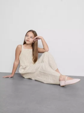 7–15 år | Stripet jumpsuit med rynket stoff