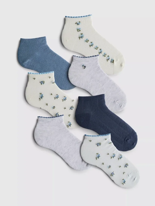 7-pakning med sneakersokker med små mønstre